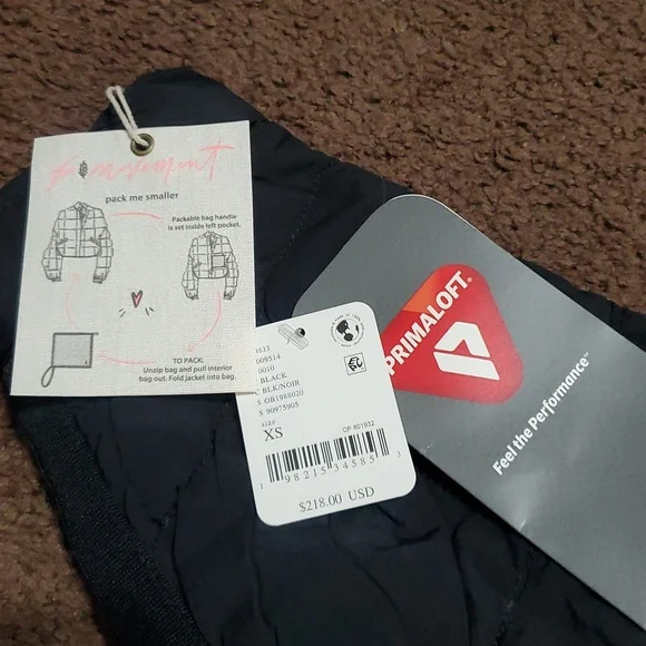 FP Movement X Hatch Black Pippa Packable Maternity Puffer Jacket Size XSmall